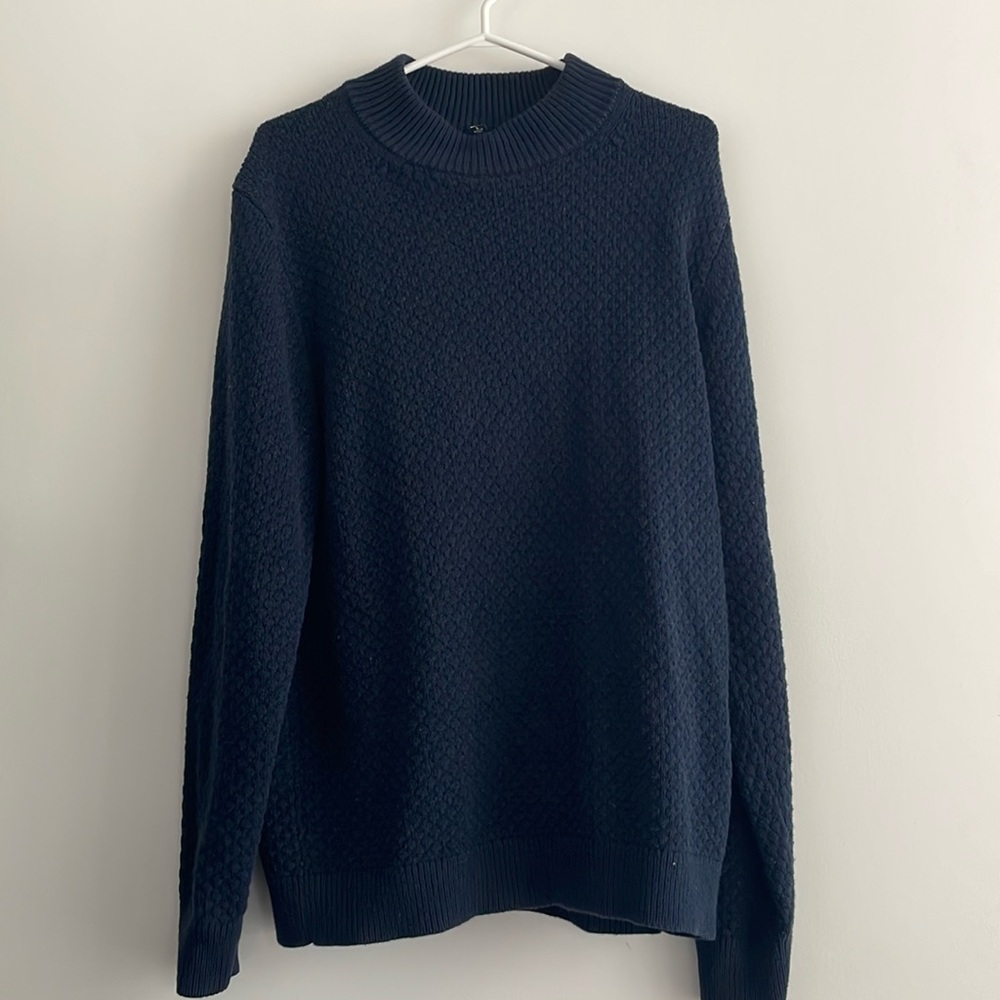 Uniqlo Mock Neck Waffled Sweater - Navy (Large)
